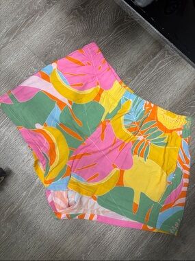 SMYM Tropical Leaf Print Shorts - Pink, Yellow & Green
